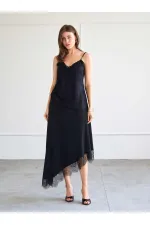041198 Dantel Detaylı Asimetrik Midi Etek