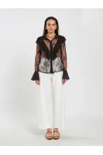 080791 Ruffle Detail Lace Blouse