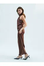 111631 Buckled Slit Long Satin Dress