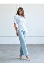 050748 Vatkalı Büzgülü T-shirt
