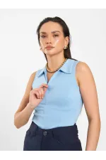 071894 Front Zipper Knitted Sleeveless Bodysuit