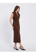 111636 Omzu Apoletli Örme Elbise