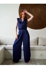 031649 Wide Pleated Satin Trousers