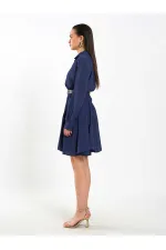 111703 Belted Ruffled Asymmetrical Dress