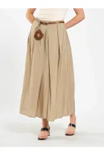 041164 A Pileli Kemerli Midi Etek