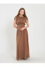 111691 Beli Korsajlı Uzun Elbise