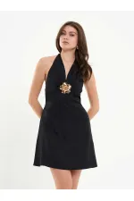 111644 Önü Tokalı Mini Elbise