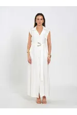 111702 Sleeveless Long Dress with Self-Belt