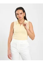 071894 Önü Fermuarlı Örme Kolsuz Body