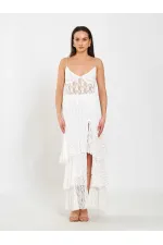 041177 Katlı Yırtmaçlı Dantel Etek