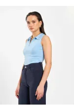 071894 Front Zipper Knitted Sleeveless Bodysuit