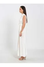 111702 Sleeveless Long Dress with Self-Belt