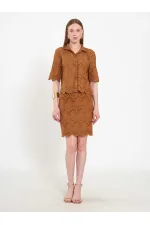 041195 Dantel Görünümlü Mini Etek