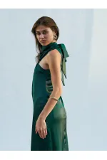 111631 Buckled Slit Long Satin Dress