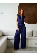 031649 Wide Pleated Satin Trousers
