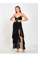 041177 Katlı Yırtmaçlı Dantel Etek
