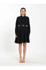 111703 Belted Ruffled Asymmetrical Dress