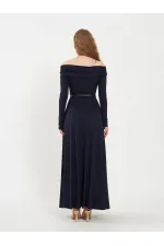 111690 Düşük Omuzlu Drapeli Elbise