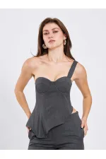 071781 Tek Omzu Askılı Asimetrik Bluz