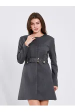 111640 Kendinden Kemerli Mini Elbise