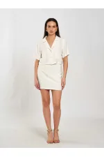 080801 Kısa Kollu Crop Cepli Gömlek