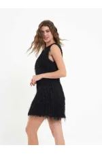 111634 Saçaklı Mini Elbise