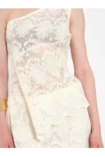 071920 Lace-Look One-Shoulder Asymmetrical Blouse