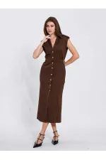 111636 Omzu Apoletli Örme Elbise