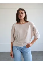 050747 Yarasa Kollu Kayık Yaka T-shirt