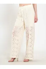 031669 Lace-Look Lined Trousers with Tie Waist