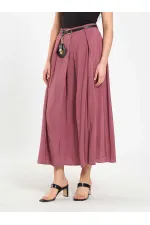 041164 A Pileli Kemerli Midi Etek