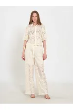 031669 Lace-Look Lined Trousers with Tie Waist