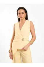 071892 Tokalı V Yaka Asimetrik Bluz