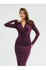 111632 Önü V Yaka Vatkalı Elbise