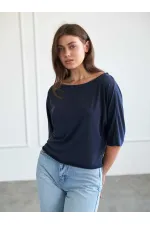 050747 Yarasa Kollu Kayık Yaka T-shirt
