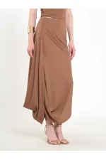 041197 Elastic Waist Asymmetrical Midi Skirt