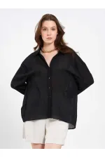 080824 Açık Yaka Oversize Pamuk Gömlek