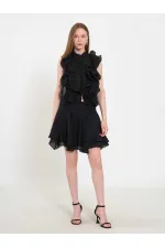 080774 Sleeveless Shirt with Ruffle Detail at Front