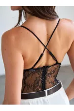 071914 Dantel Sırtı Çapraz Askılı Bodysuit