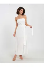 111706 Straplez Yırtmaçlı Elbise