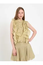 080774 Sleeveless Shirt with Ruffle Detail at Front