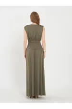 111691 Beli Korsajlı Uzun Elbise