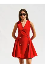 111611 Sleeveless Mini Button Detail Dress