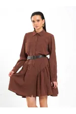 111703 Belted Ruffled Asymmetrical Dress