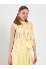 080774 Sleeveless Shirt with Ruffle Detail at Front