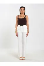 031653 Straight Cut Trousers with Belt Detail