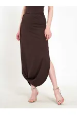 041197 Elastic Waist Asymmetrical Midi Skirt
