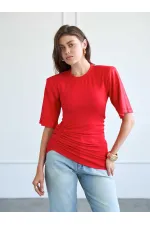 050748 Vatkalı Büzgülü T-shirt