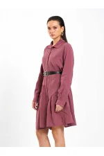 111703 Belted Ruffled Asymmetrical Dress