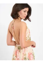 111704 Dik Yaka Desenli Mini Elbise